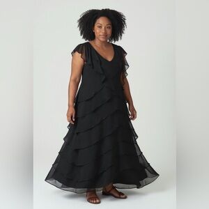 Black Beaded Chiffon Maxi Dress EU 44 / US 14-16 Elegant Holiday Party Dress NWT